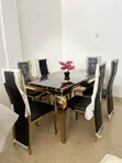 Royal Comfort 6-Seater Black Marble Gold Dining Table Set - 2