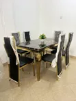 Royal Comfort 6-Seater Black Marble Gold Dining Table Set - 3