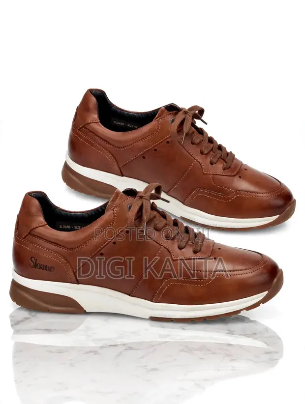 Original SLOANE Men's Brown Leather Casual Lace-Up Shoes - Size 42 - 1