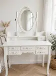White Dressing Table with Mirror and 5 Drawers - 1