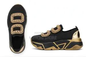 Unisex Slip-On Loafers - Black Fabric with Gold Buckle