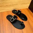 Trendy Black Leather Pam Slipper with Gold Buckle - 2