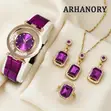 Women's Purple Quartz Watch with Necklace, Earrings, and Ring Set - 1