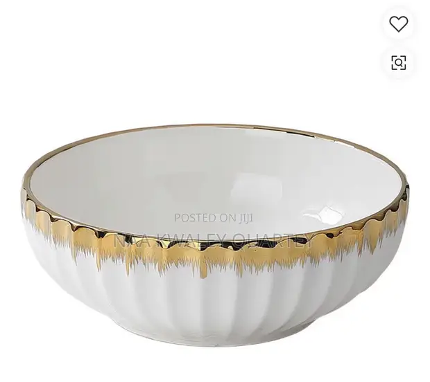 14" Large Gold Rim Serving Bowl - 1