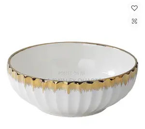 14" Large Gold Rim Serving Bowl