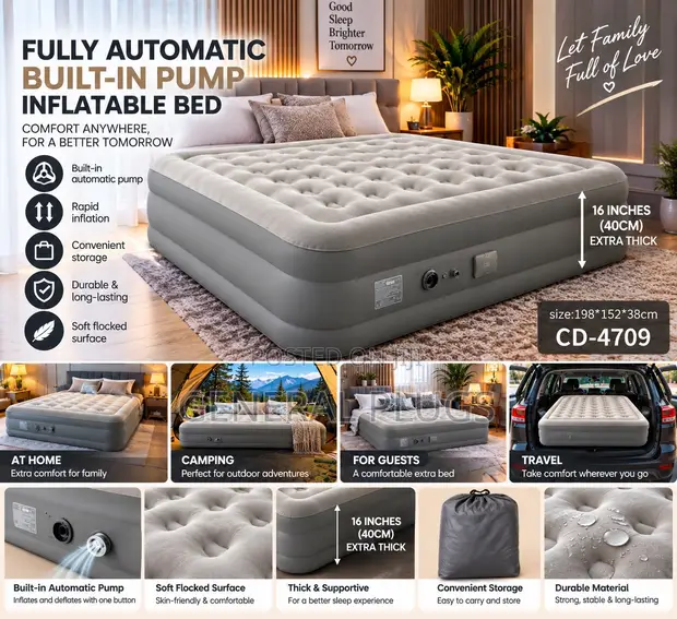 Royal Comfort Inflatable Double Air Mattress with Built-in Pump - 1