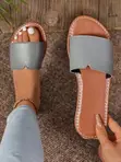 Lady's Grey Strap & Brown Sole Faux Leather Slippers - Size 38 - 1