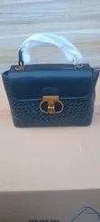 Black Leather Hand Bag With Strap - 1