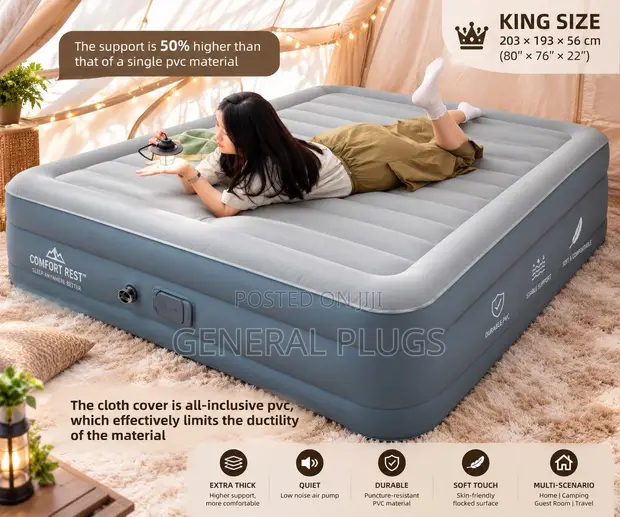 Luxury Camping Inflatable Double Air Mattress with Automatic Pump - 1