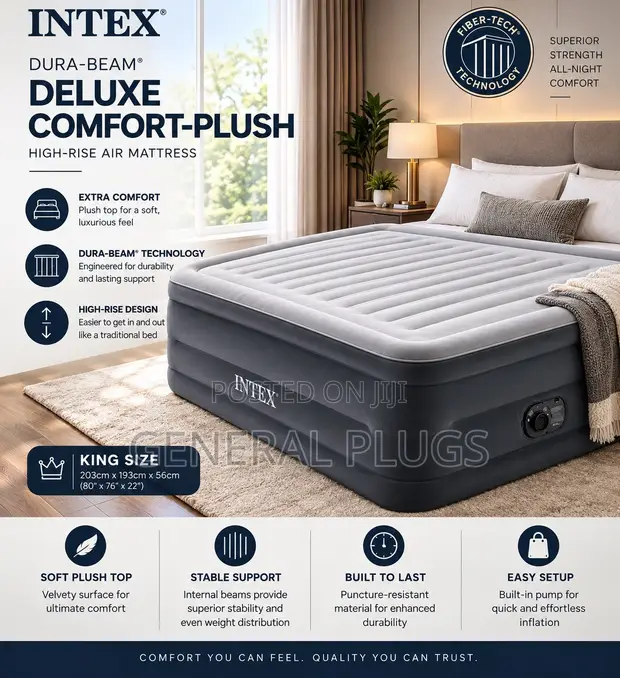 Original Luxurious Inflatable Double Size Air Mattress with Automatic Pump - 1