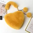 Luxury Heart-Shaped Faux Fur Handbag - Yellow - 2