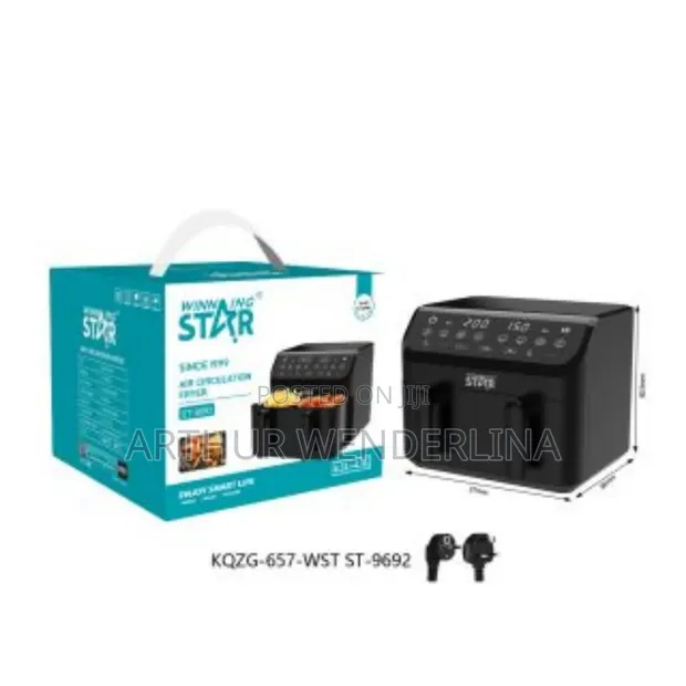 Winning Star Double Air Fryer, 2000W, 9L, 8 Programs - Black - 1