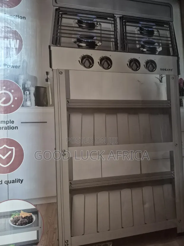 Brand New 4-Burner Gas Stove with Stand & Shelves - 1