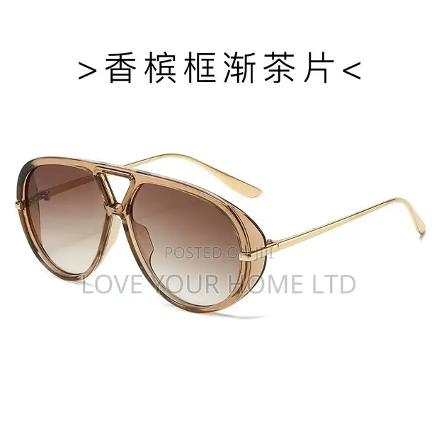 Fashion Aviator Sunglasses - Brown Gradient Lens, Gold Frame - 1