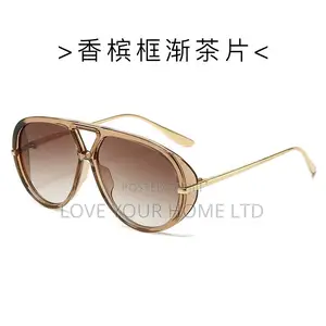 Fashion Aviator Sunglasses - Brown Gradient Lens, Gold Frame