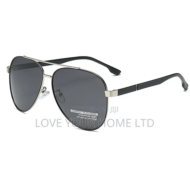 Men's Aviator Sunglasses - Black Frame Grey Lens - Polarized - 1