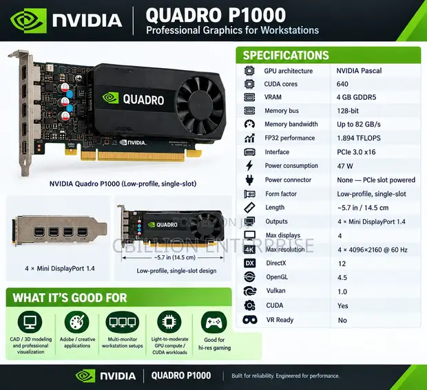 Nvidia Quadro P1000 4GB GDDR5 Graphics Card - 1