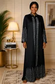 Luxury Black Abaya with Front Zip - 2
