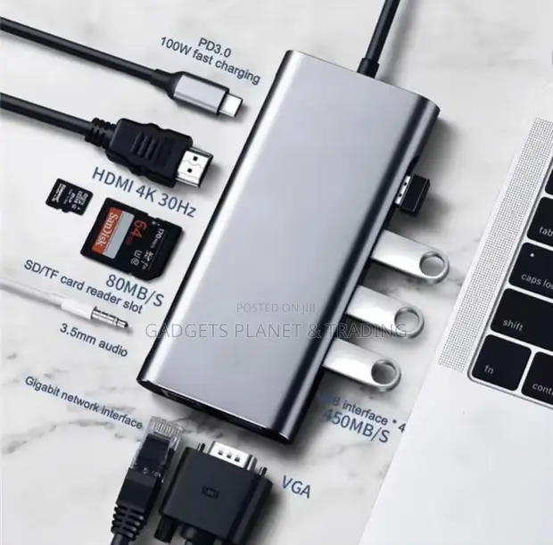 11-in-1 USB-C Hub with HDMI, VGA, Ethernet, PD Charging - 1