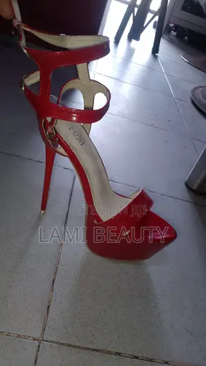 Red Glossy High Platform Sandals - Size 40