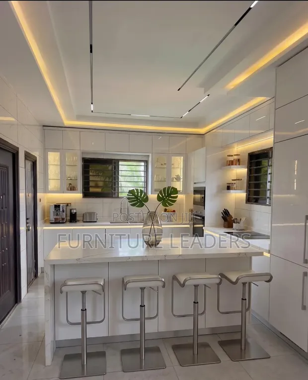 Beautiful Kitchen Cabinet with Island and Stools - 1