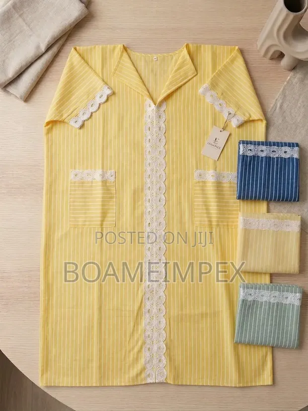 Ladies Bubu Elegant Striped Cotton Kaftan Maxi Dress - 1