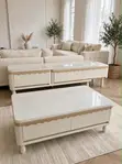 Cream White Scalloped Coffee Table + TV Stand Set - 1