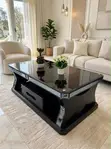 Black + Silver Chrome Coffee Table with Drawers - 1