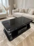 Black + Silver Chrome Coffee Table with Drawers - 3