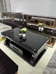 Black + Silver Chrome Coffee Table with Drawers - 4