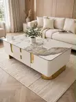 White + Gold Marble Top Coffee Table - 2