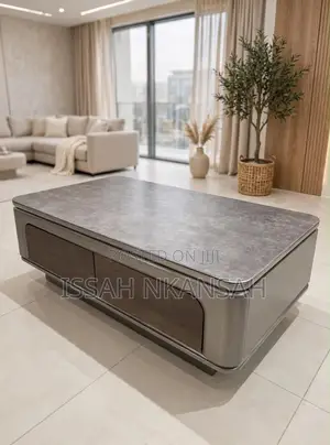 Silver Body Coffee Table with Grey Stone Top