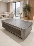 Silver Body Coffee Table with Grey Stone Top - 1