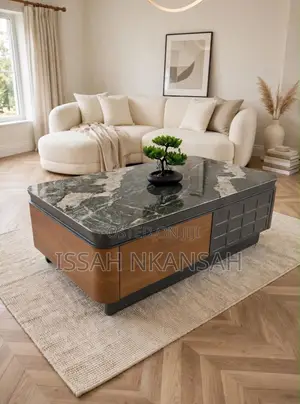 Dark Green Marble Top Coffee Table with Storage