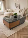 Dark Green Marble Top Coffee Table with Storage - 1