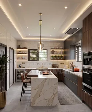Excellent Kitchen Cabinet with Island and LED Lighting