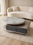 Oval Tri-Color Marble Top with Taupe Wood Base - 2