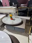 Oval Tri-Color Marble Top with Taupe Wood Base - 4