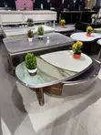 Oval Tri-Color Marble Top with Taupe Wood Base - 5