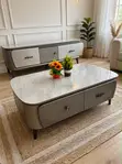 Dark Grey Marble Coffee Table with Gold Accents - 1