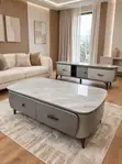 Dark Grey Marble Coffee Table with Gold Accents - 2