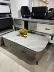 Dark Grey Marble Coffee Table with Gold Accents - 3