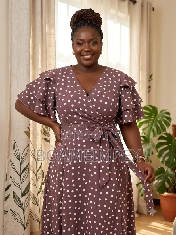 Ladies Polka Dot Brown and White Dress - 1