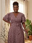 Ladies Polka Dot Brown and White Dress - 1