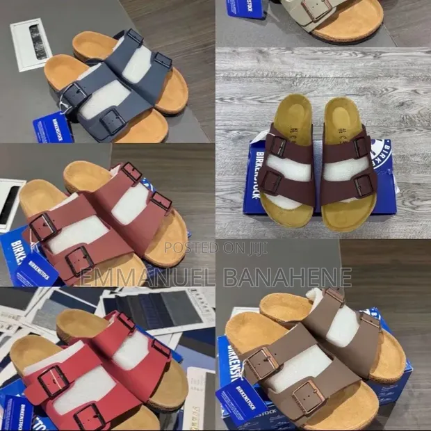 Birkenstock Arizona Burgundy Two Strap Slides - 1