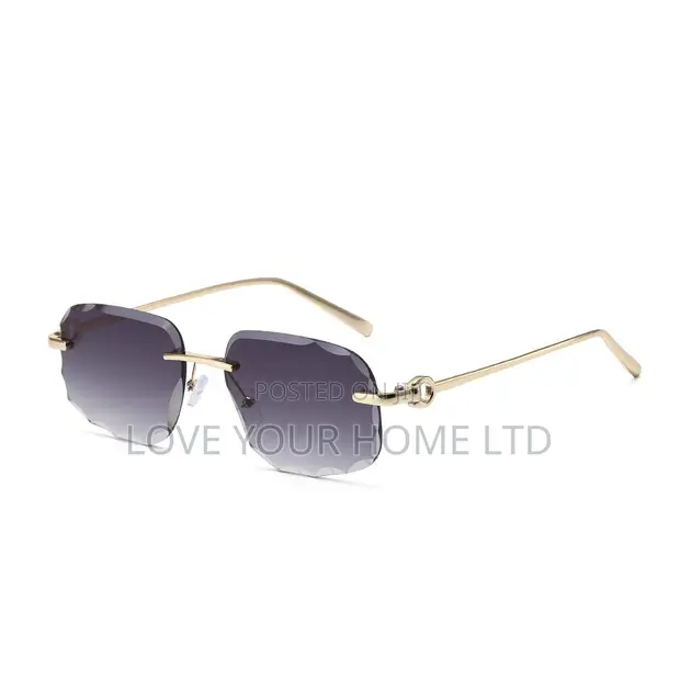 Rimless Fashion Sunglasses - Purple Gradient Lens, Gold Frame - 1