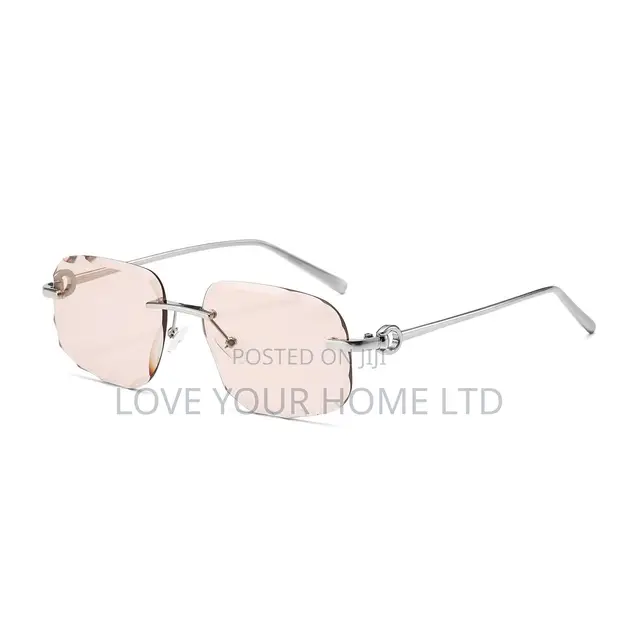 Rimless Square Sunglasses - Pink Gradient Lens, Silver Frame - 1