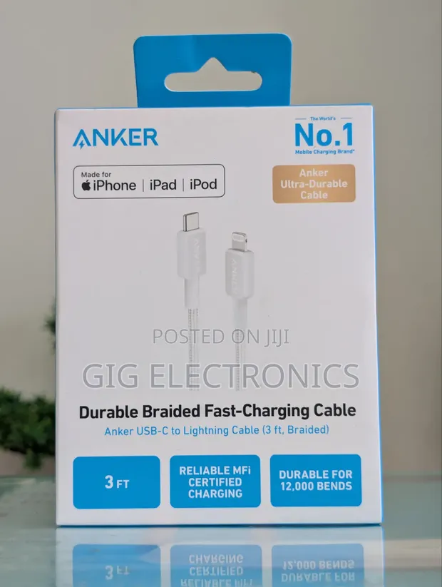 Anker Bio-Braided USB-C to Lightning Cable (White, 3') - 1