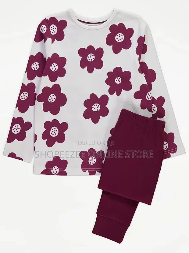 Girls Burgundy Floral Long Sleeve Pyjamas (10-14yrs) - 1