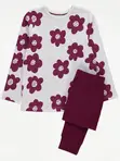 Girls Burgundy Floral Long Sleeve Pyjamas (10-14yrs) - 1